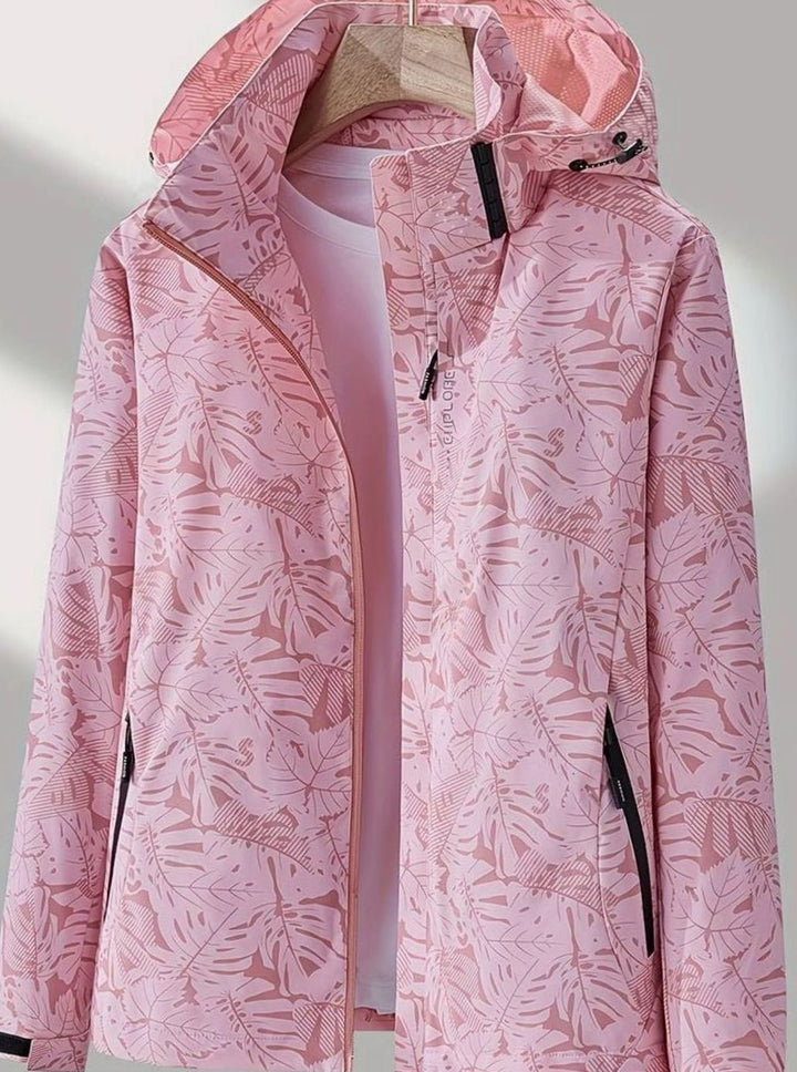 Women's Waterproof Windproof Lightweight Hooded Rain Jacket - Light Pink