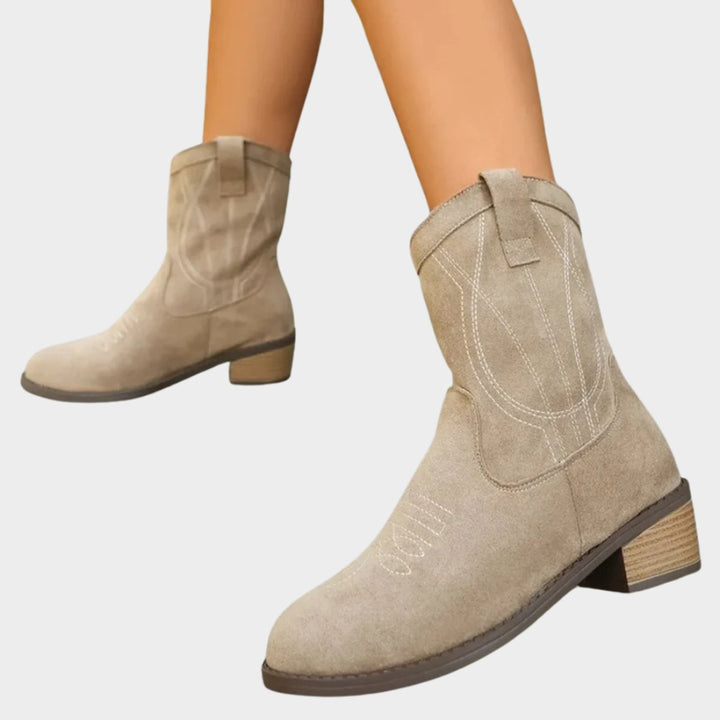 Women's Western Embroidered Suede Mid-Calf Ankle Boots