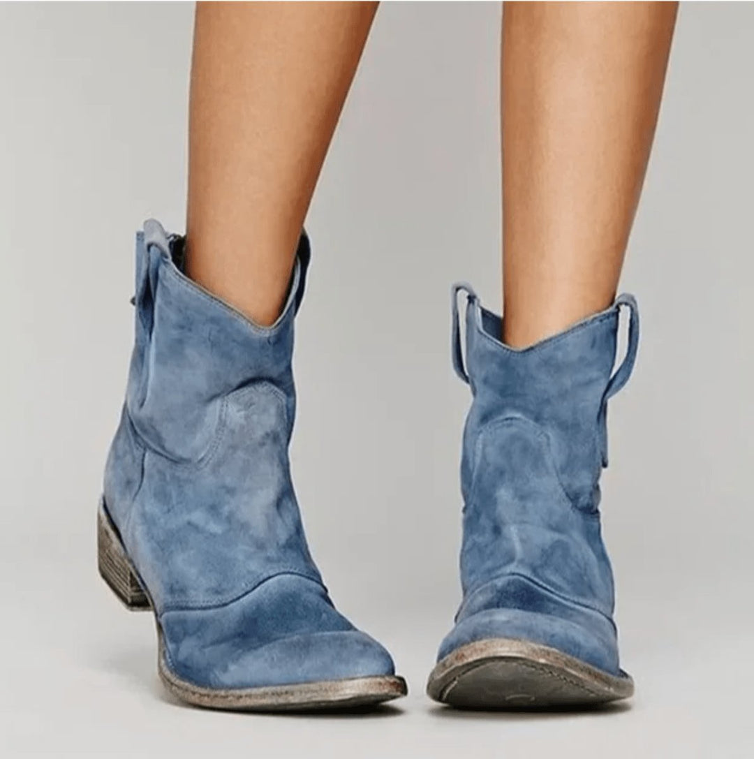Women's Western-Inspired Suede Ankle Knee High Boots Flat Heel - Blue