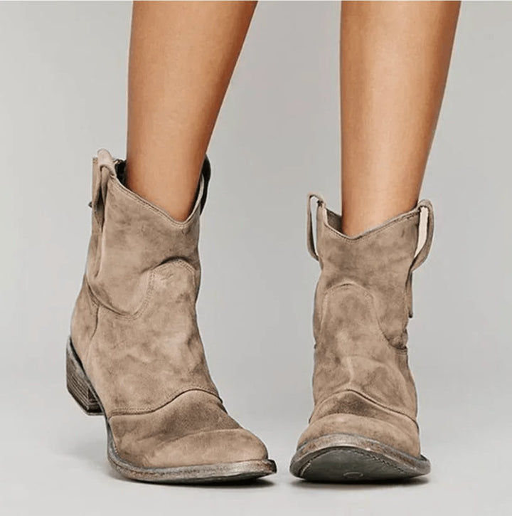 Women's Western-Inspired Suede Ankle Knee High Boots Flat Heel - Brown