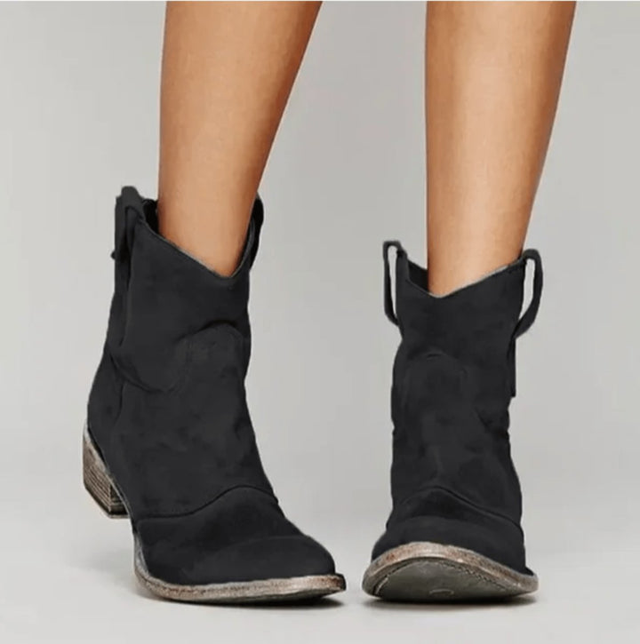 Women's Western-Inspired Suede Ankle Knee High Boots Flat Heel - Black