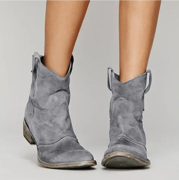 Women's Western-Inspired Suede Ankle Knee High Boots Flat Heel - Gray