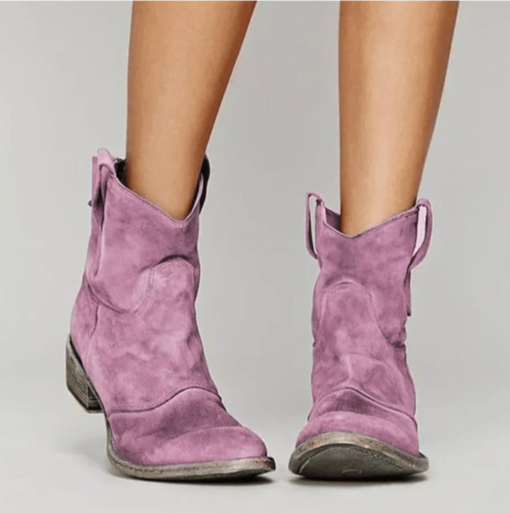 Women's Western-Inspired Suede Ankle Knee High Boots Flat Heel - Pink