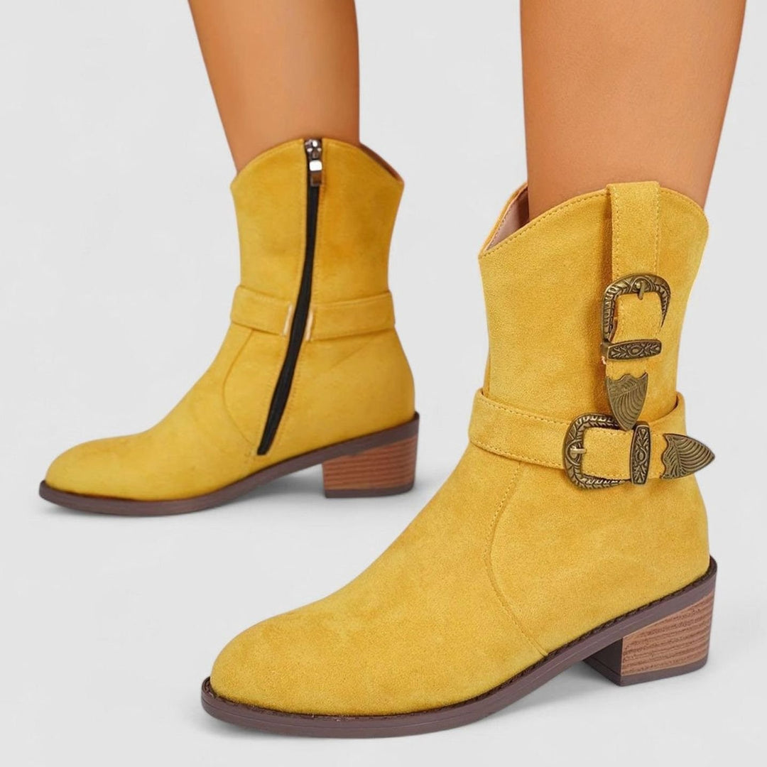 Women's Western-Style Block Heel Ankle Boots Decorative Buckles