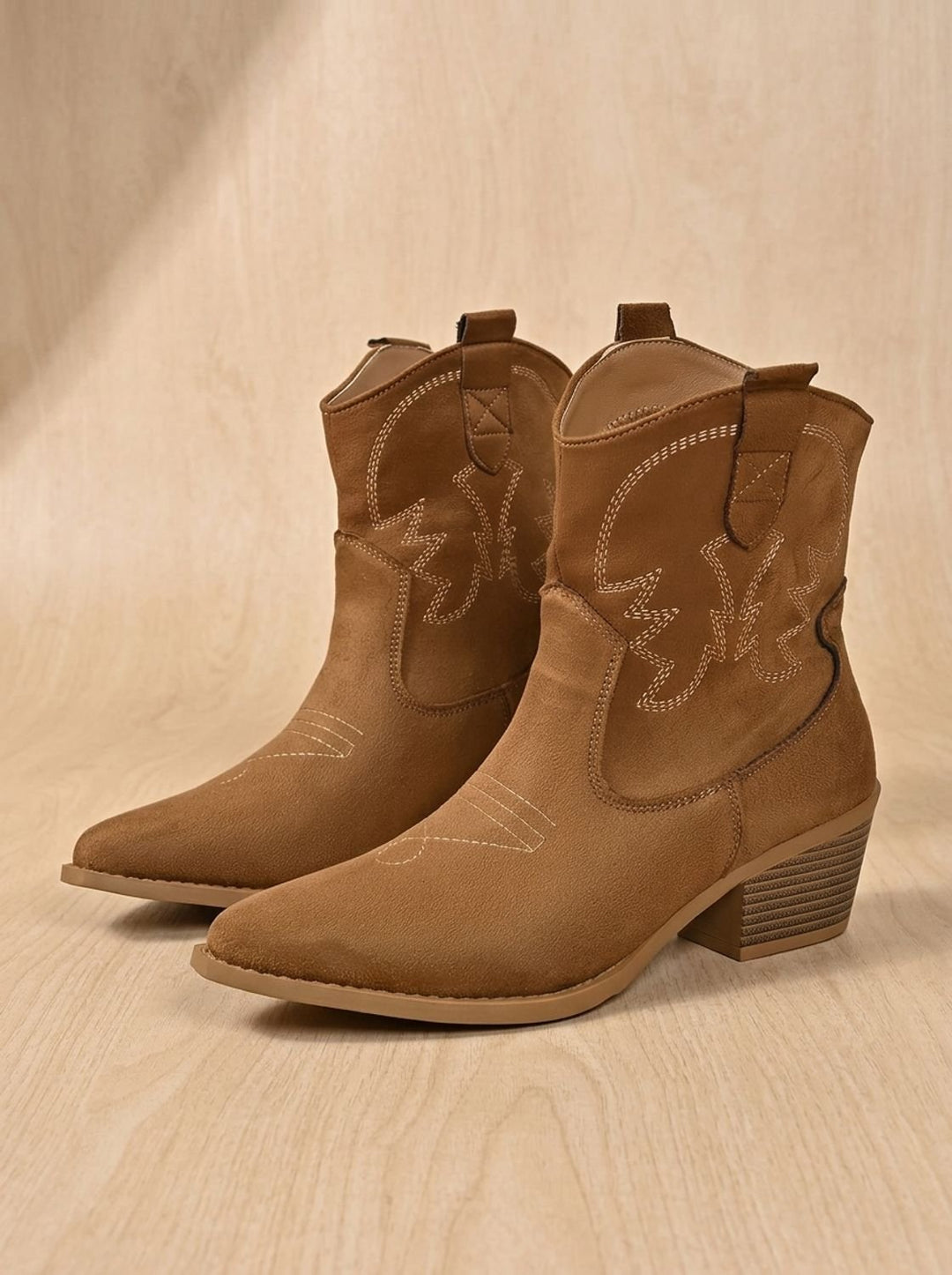 Women's Wide-Calf Embroidered Slip-On Western Ankle Boots