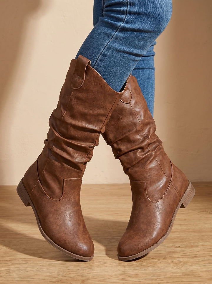 Women's Wide-Calf Flat-Heel Pull-On Western Knee-High Boots