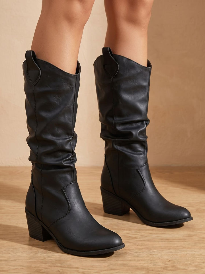 Women's Wide-Calf Flat-Heel Pull-On Western Knee-High Boots