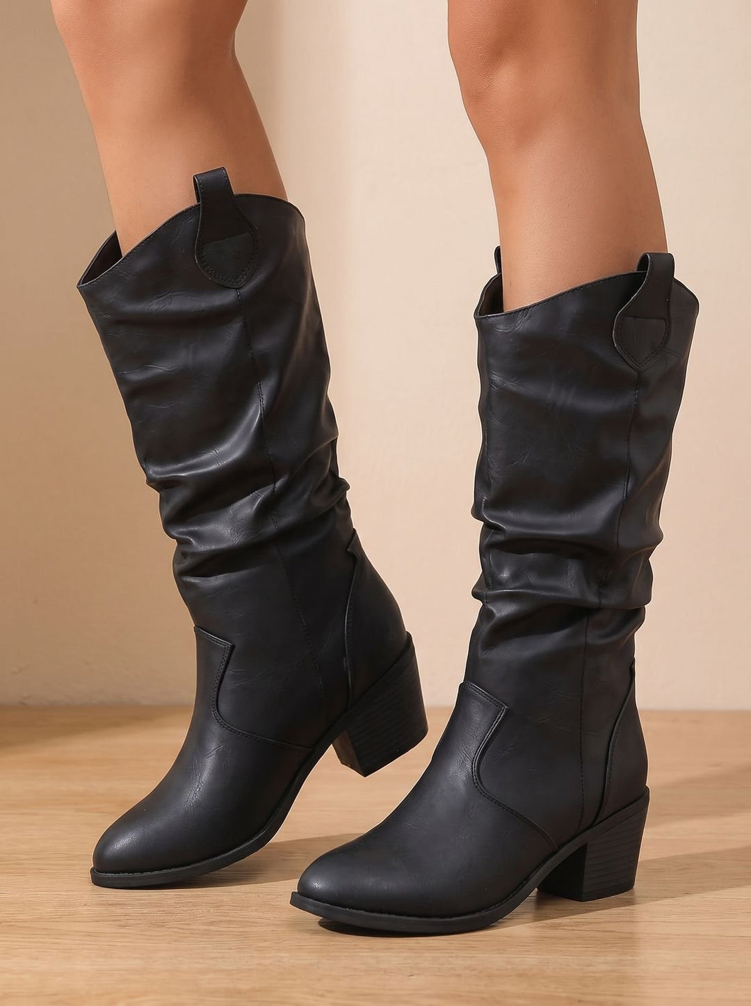 Women's Wide-Calf Flat-Heel Pull-On Western Knee-High Boots