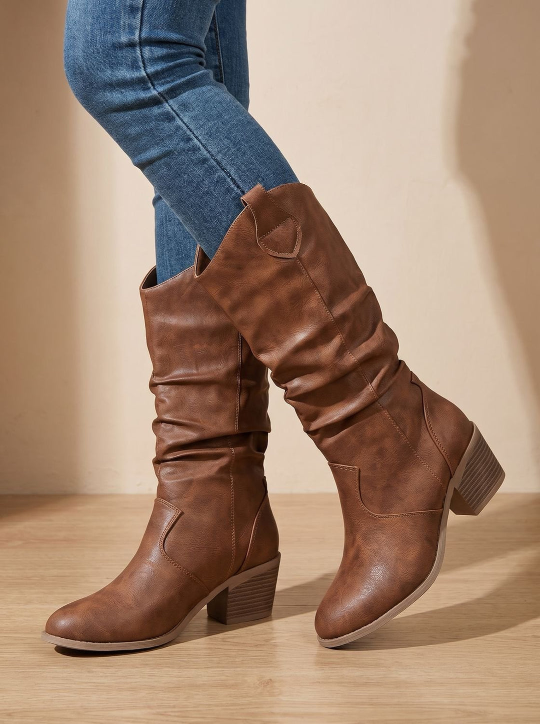 Women's Wide-Calf Flat-Heel Pull-On Western Knee-High Boots