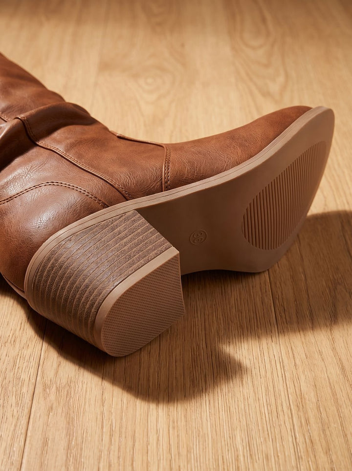 Women's Wide-Calf Flat-Heel Pull-On Western Knee-High Boots