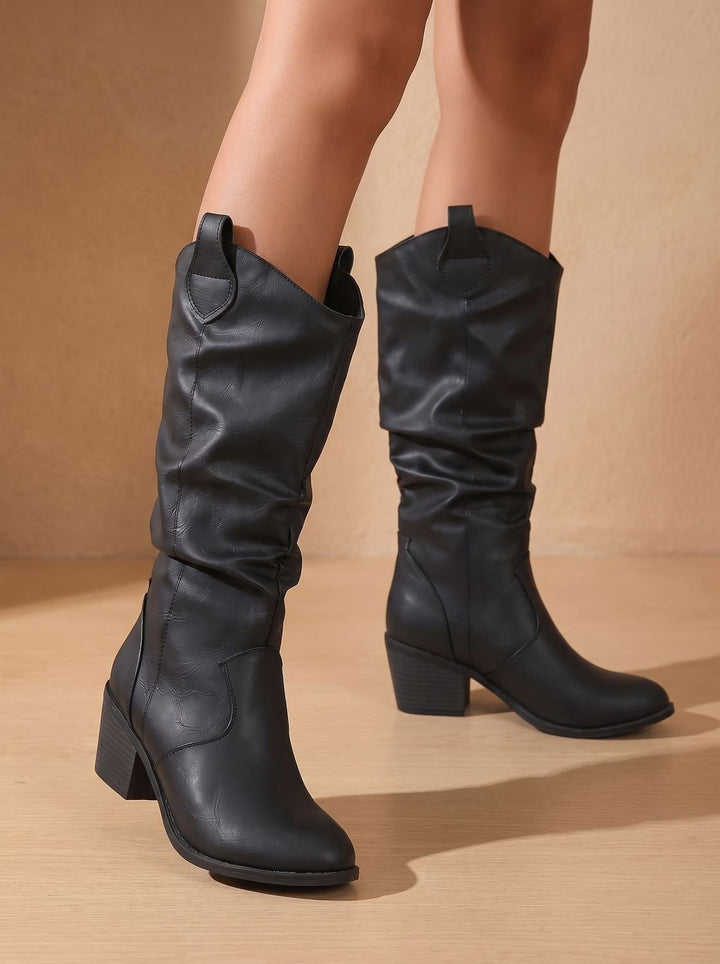 Women's Wide-Calf Flat-Heel Pull-On Western Knee-High Boots