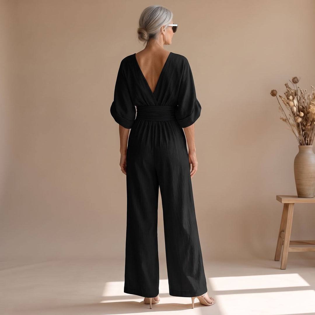 Women's Wide-Leg V-Neck Fitted-Waist Jumpsuit, Pink