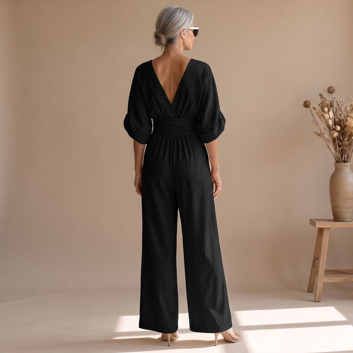 Women's Wide-Leg V-Neck Fitted-Waist Jumpsuit, Pink