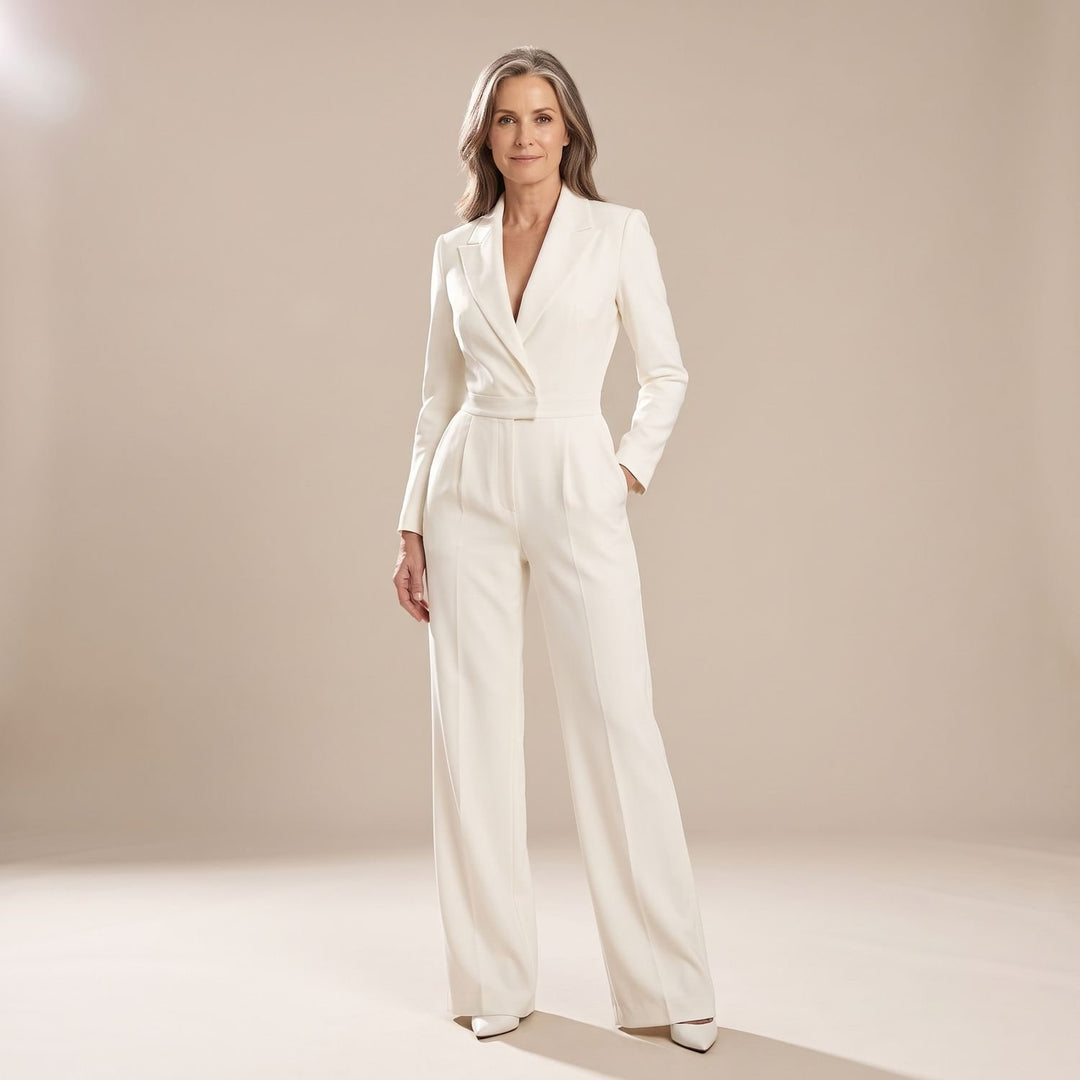 Women's Wide-Leg V-Neck Tailored Jumpsuit - White