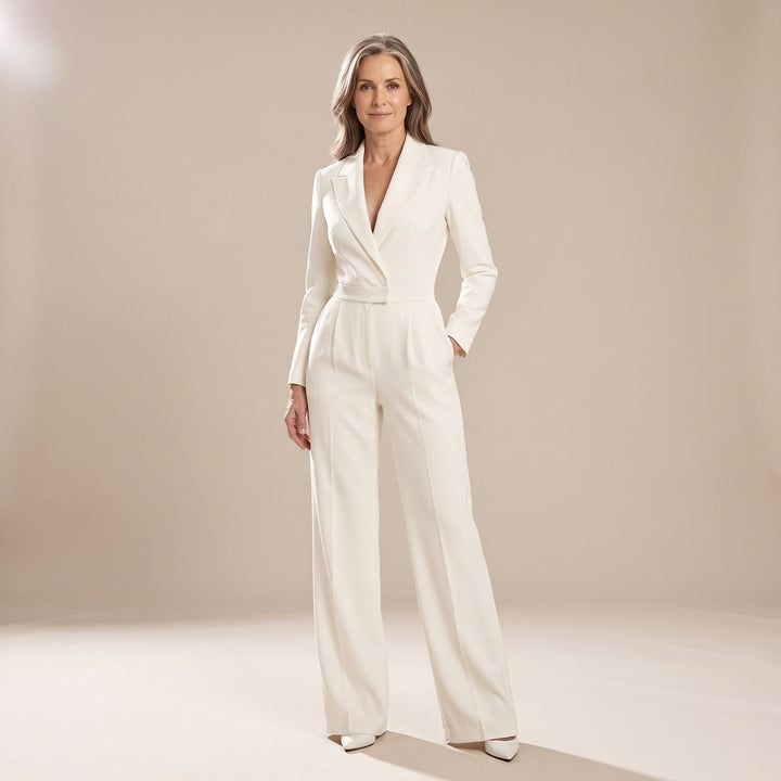 Women's Wide-Leg V-Neck Tailored Jumpsuit - White
