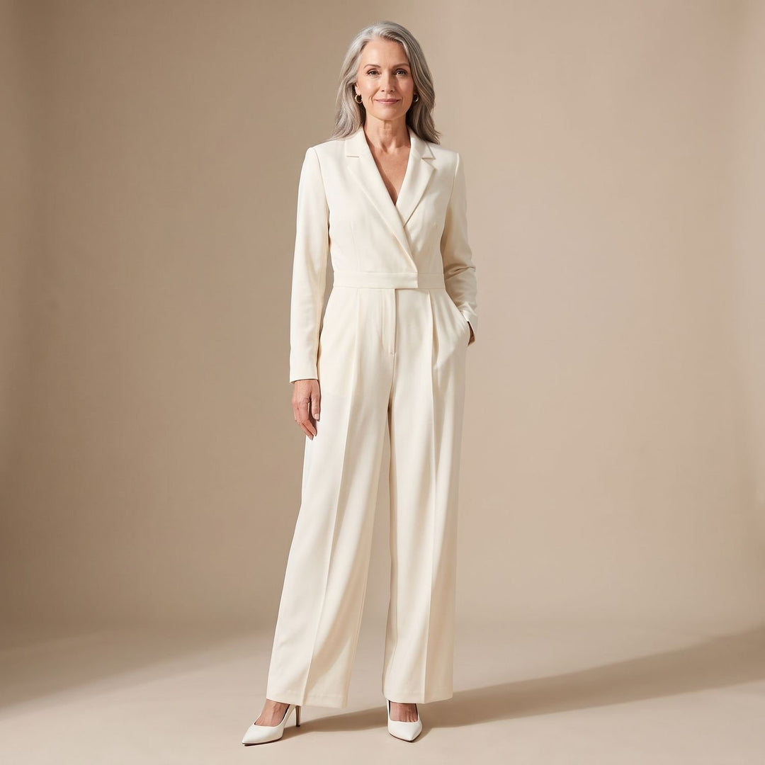 Women's Wide-Leg V-Neck Tailored Jumpsuit