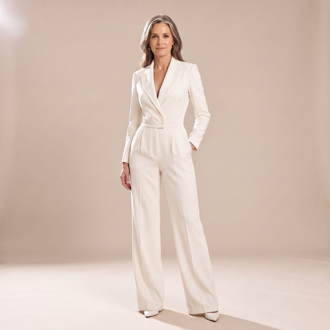 Women's Wide-Leg V-Neck Tailored Jumpsuit