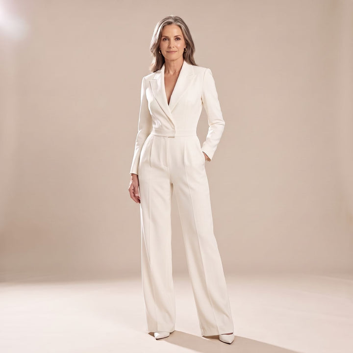 Women's Wide-Leg V-Neck Tailored Jumpsuit