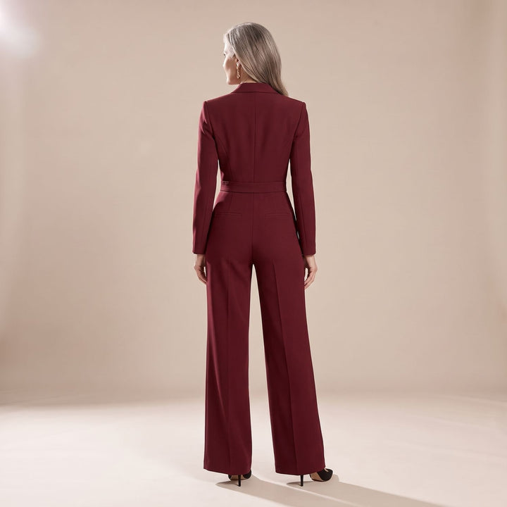 Women's Wide-Leg V-Neck Tailored Jumpsuit