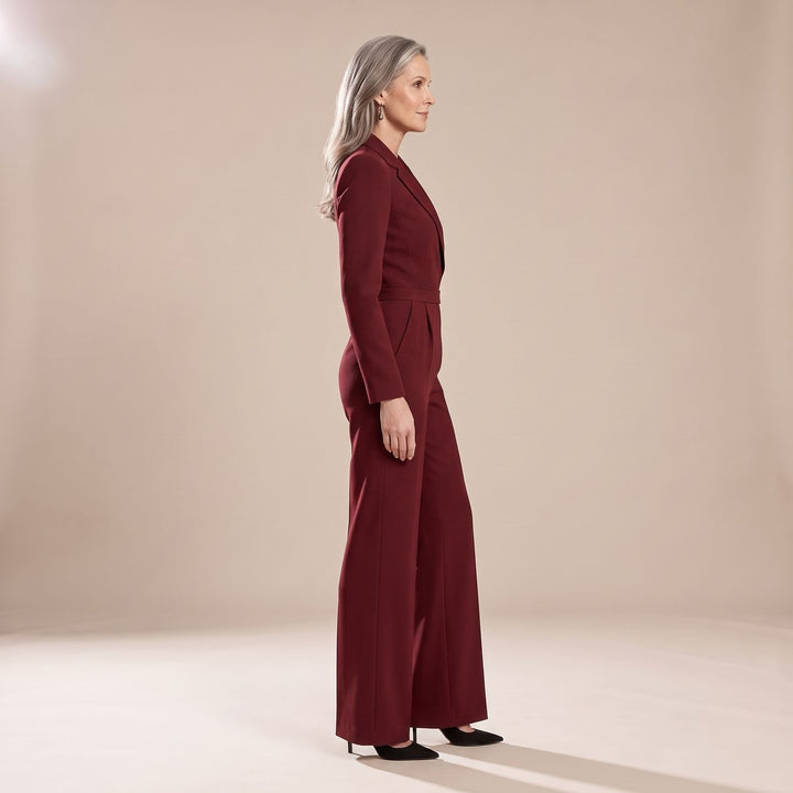 Women's Wide-Leg V-Neck Tailored Jumpsuit