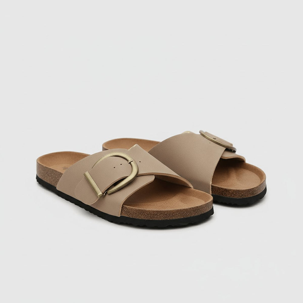 Women's Wide Strap Buckle Slip-On Comfortable Sandals Open Toe Flat