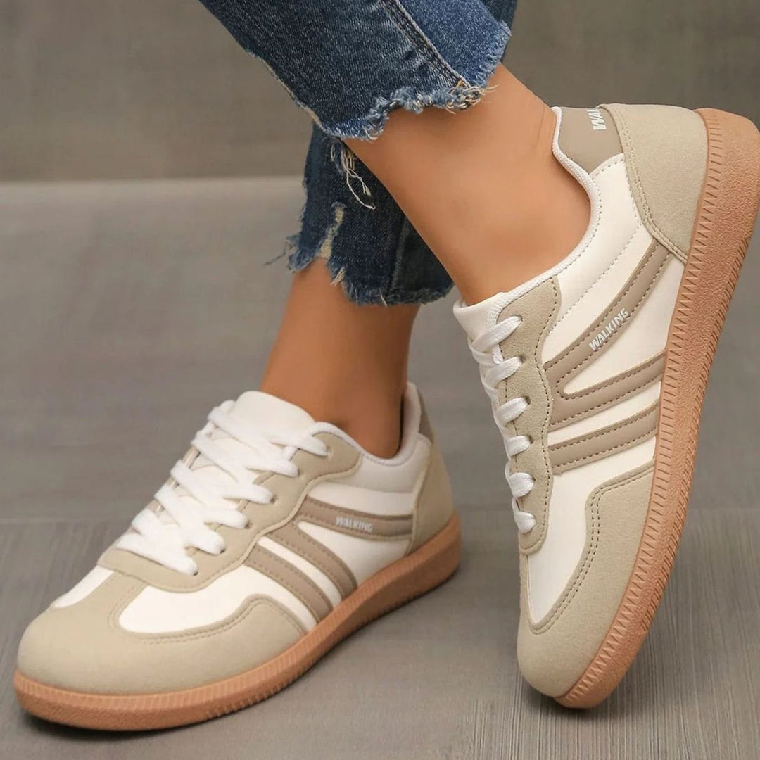 Women's Wide Toe Box Orthopedic Lace-Up Sneakers - Beige