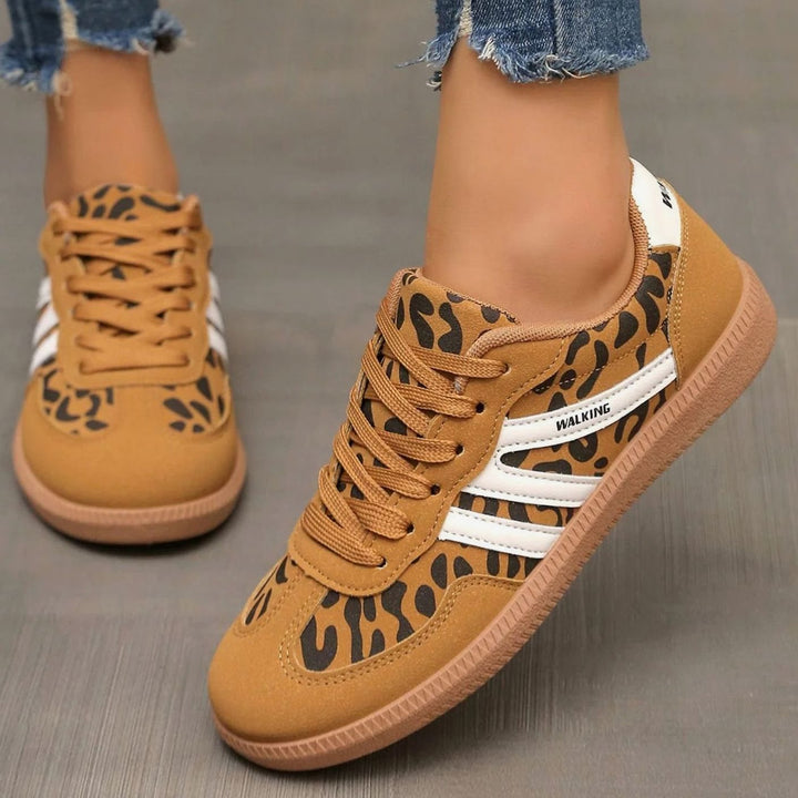 Women's Wide Toe Box Orthopedic Lace-Up Sneakers - Leopard Print