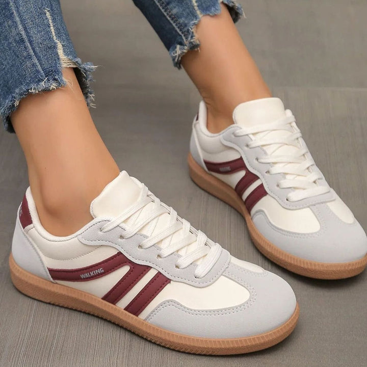 Women's Wide Toe Box Orthopedic Lace-Up Sneakers - Burgundy