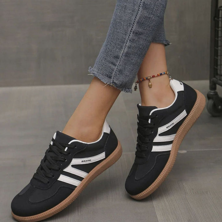 Women's Wide Toe Box Orthopedic Lace-Up Sneakers - Black