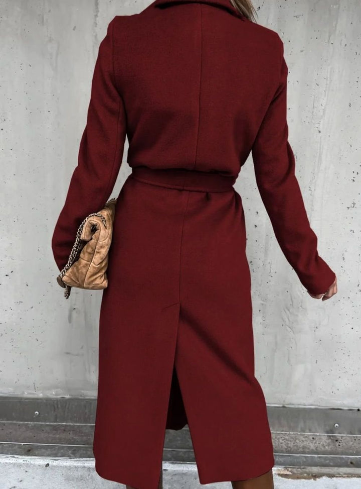 Women's Wool-Blend Belted Wrap Midi Winter Coat Shawl Collar