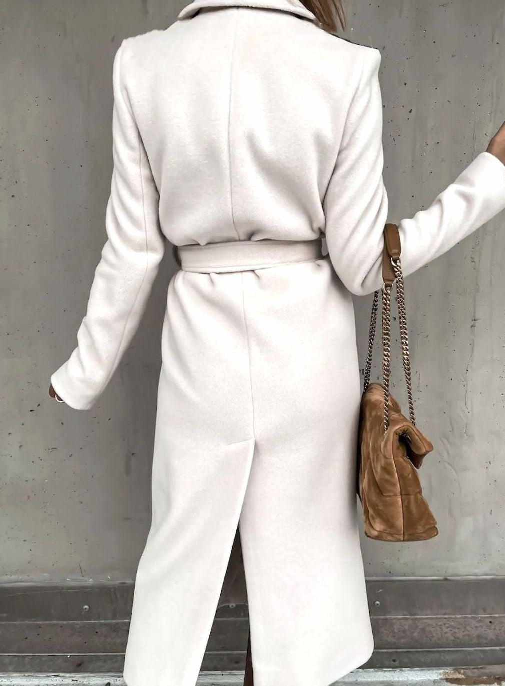 Women's Wool-Blend Belted Wrap Midi Winter Coat Shawl Collar