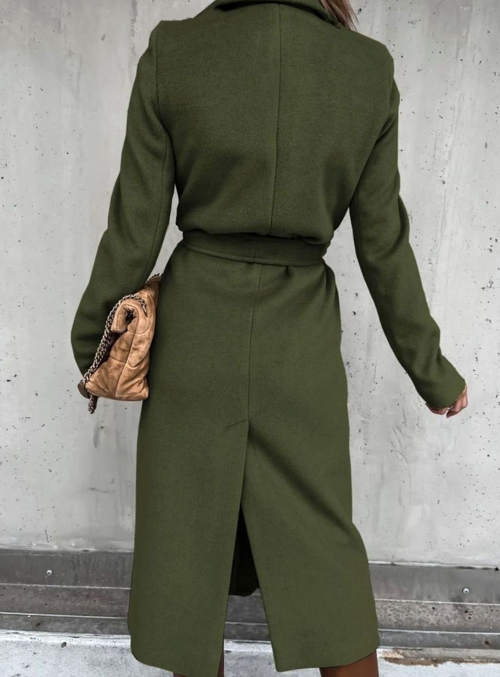 Women's Wool-Blend Belted Wrap Midi Winter Coat Shawl Collar