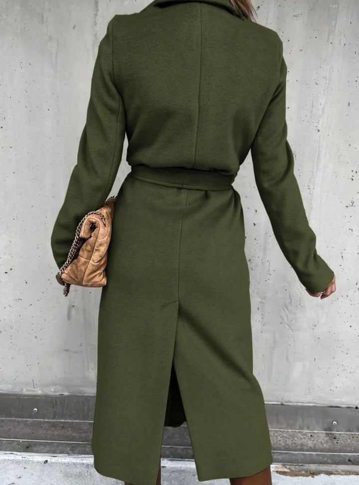 Women's Wool-Blend Belted Wrap Midi Winter Coat Shawl Collar