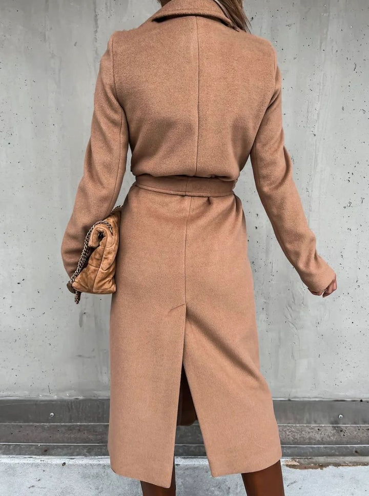 Women's Wool-Blend Belted Wrap Midi Winter Coat Shawl Collar