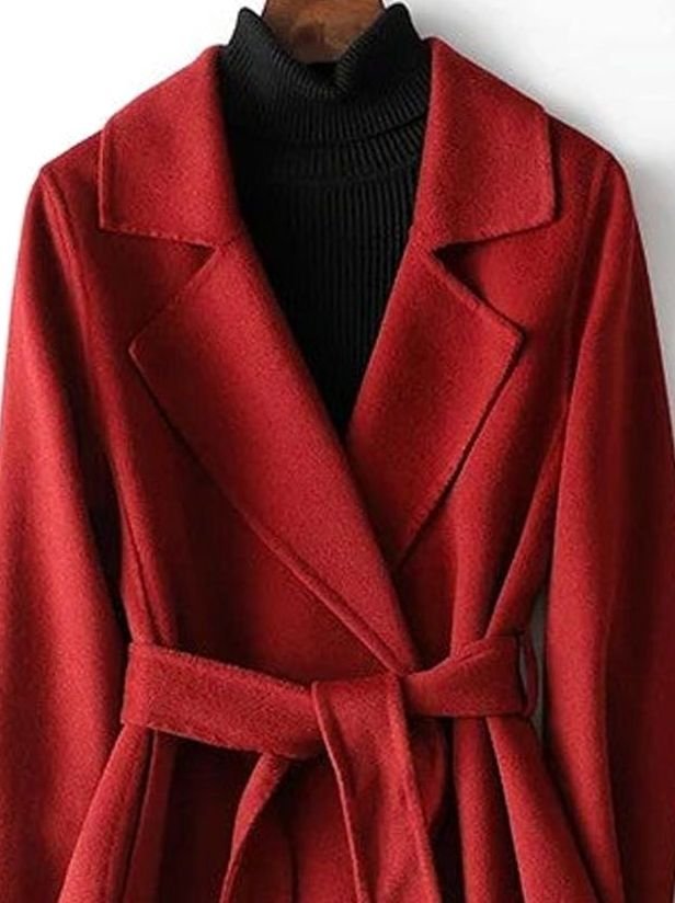Women's Wool Blend Belted Wrap Winter Coat A-Line Notch Lapel