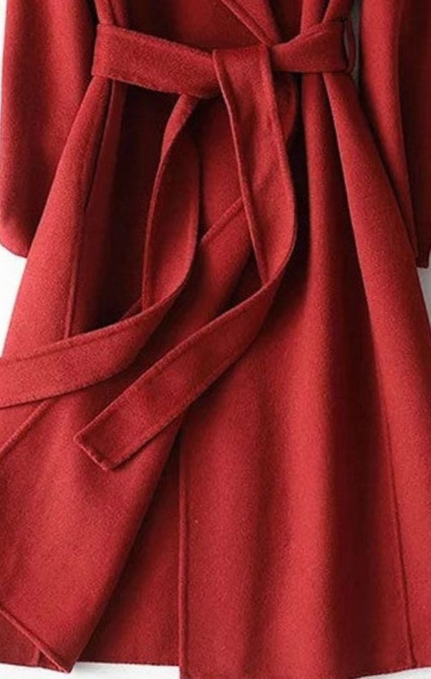 Women's Wool Blend Belted Wrap Winter Coat A-Line Notch Lapel