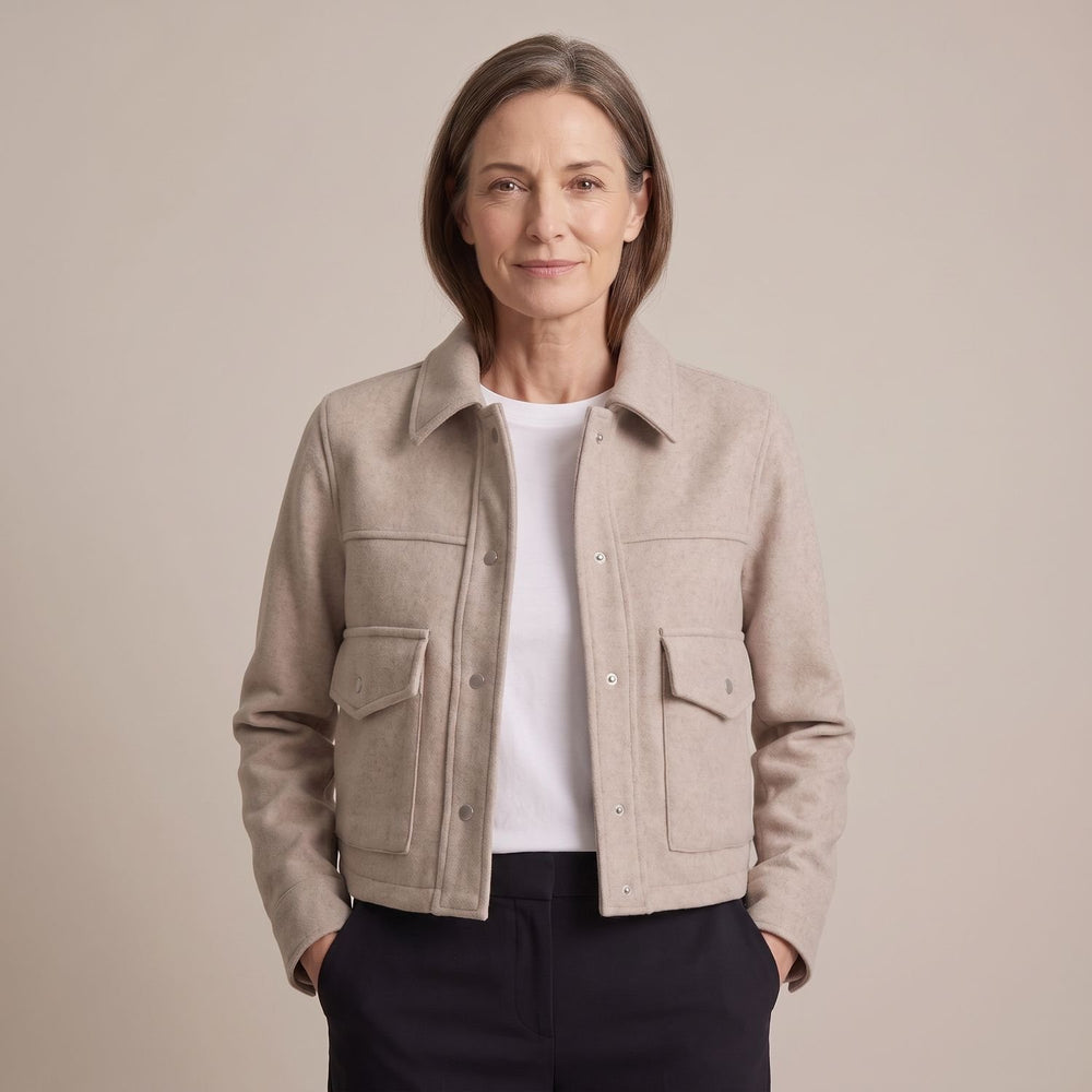 Women's Wool Blend Cropped Button-Front Utility Jacket - Apricot