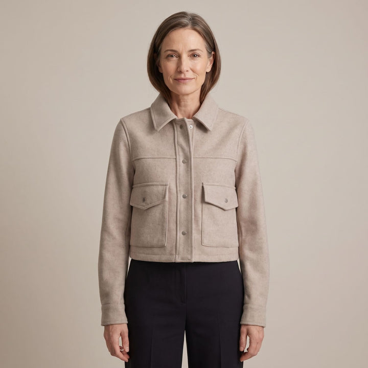 Women's Wool Blend Cropped Button-Front Utility Jacket