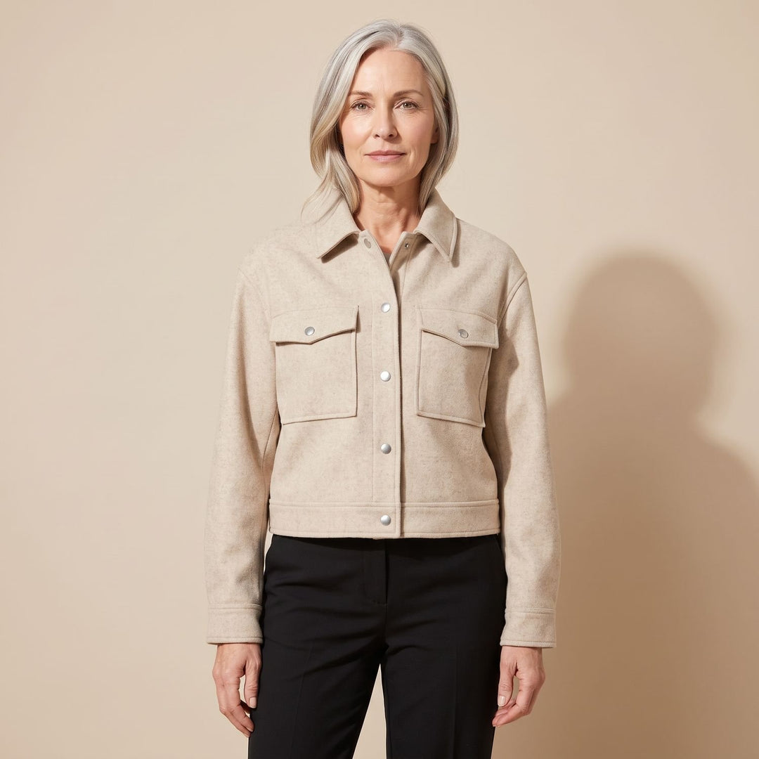 Women's Wool Blend Cropped Button-Front Utility Jacket