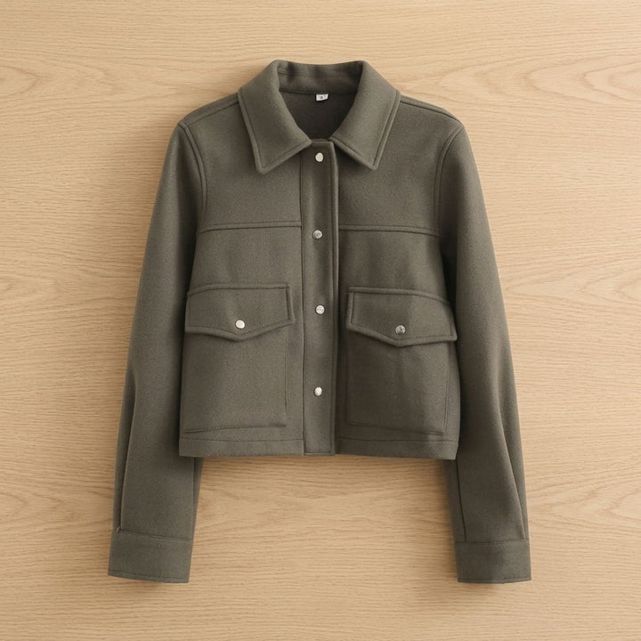 Women's Wool Blend Cropped Button-Front Utility Jacket - Light Green