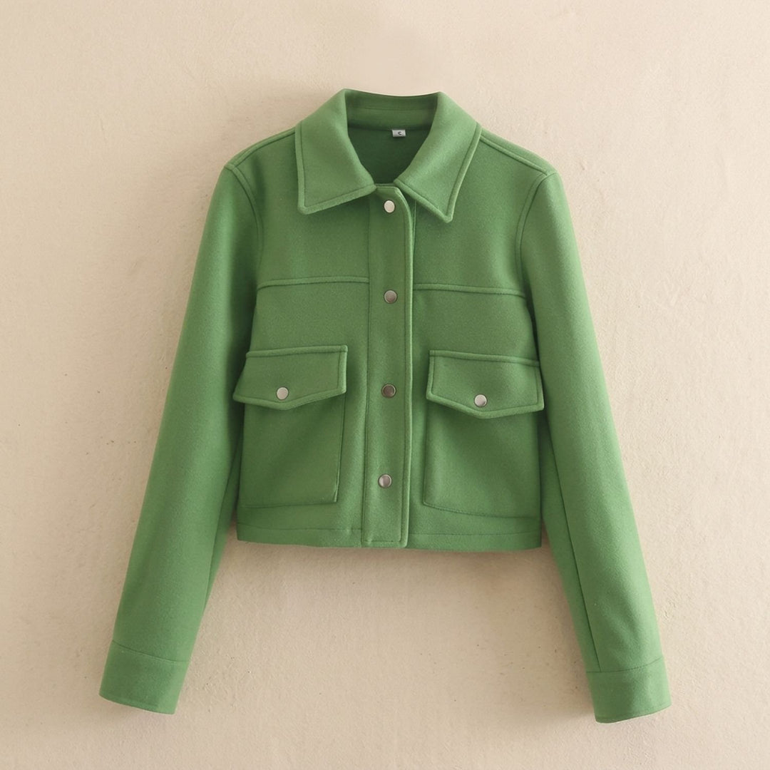 Women's Wool Blend Cropped Button-Front Utility Jacket - Green