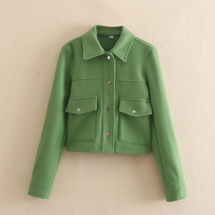 Women's Wool Blend Cropped Button-Front Utility Jacket - Green