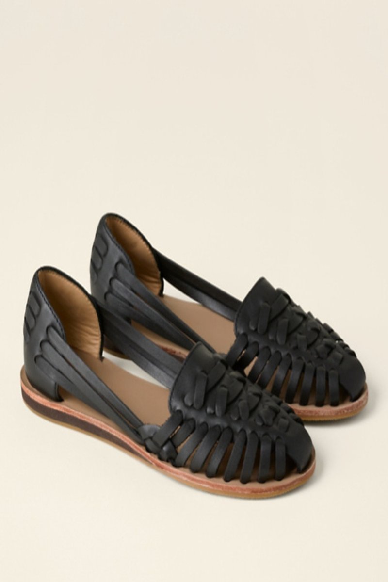 Women's Woven Leather Comfortable Sandals Orthopedic Wedge Slip-On - Black