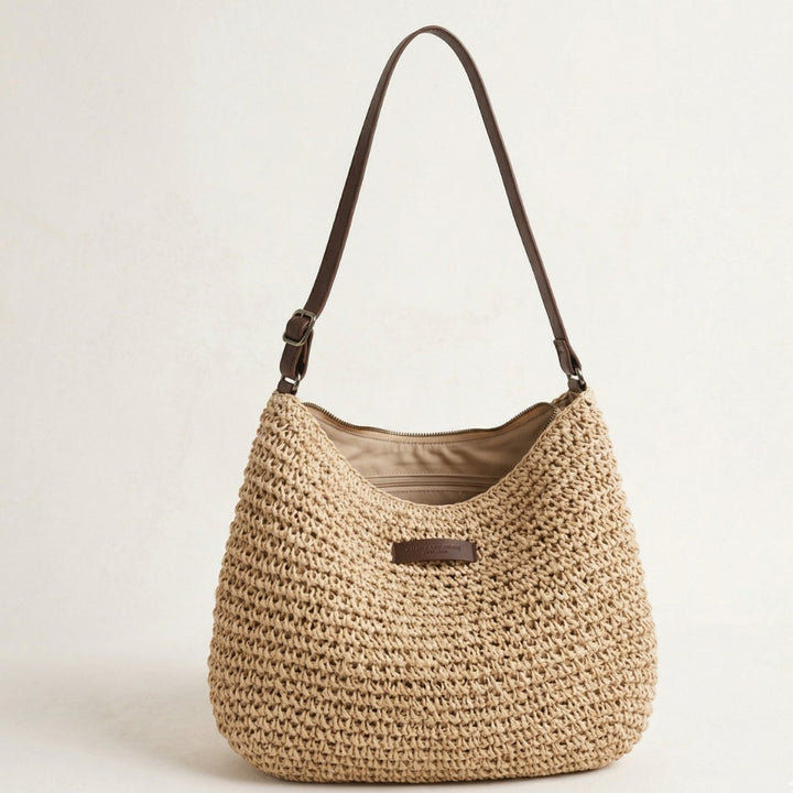 Women's Woven Raffia Hobo Shoulder Bag Adjustable Leather Strap