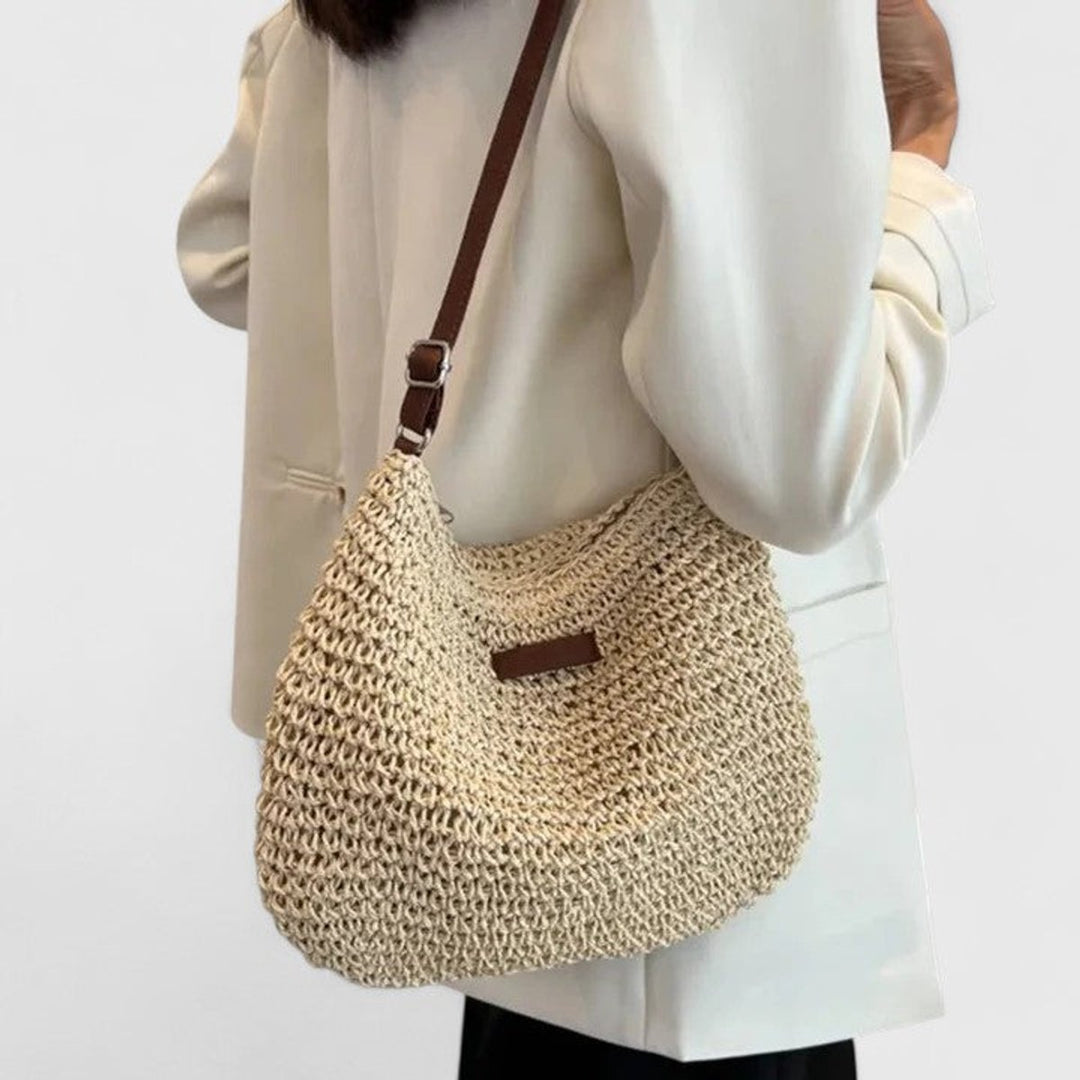 Women's Woven Raffia Hobo Shoulder Bag Adjustable Leather Strap