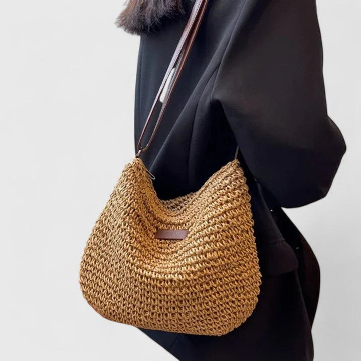 Women's Woven Raffia Hobo Shoulder Bag Adjustable Leather Strap