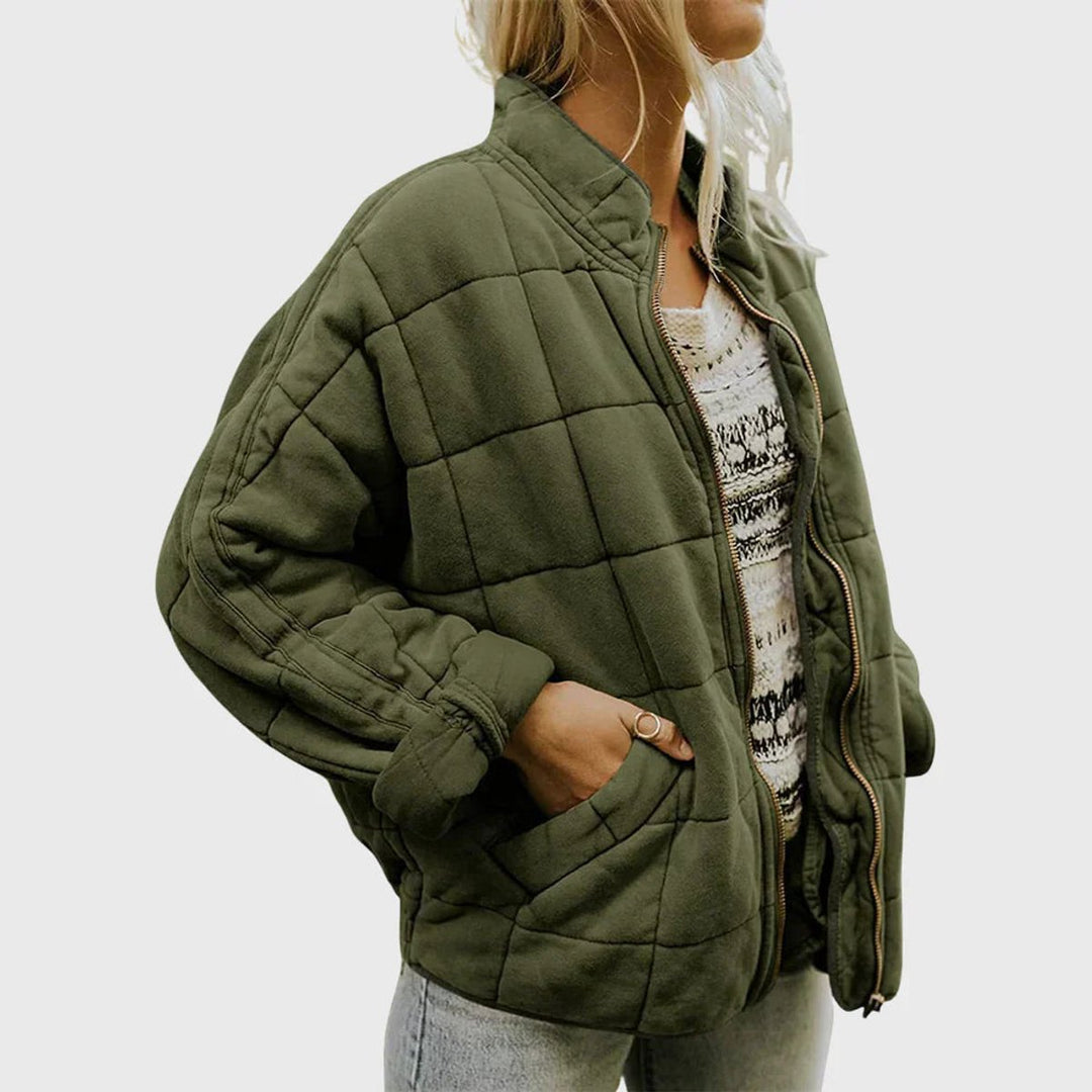 Women's Zip-Up Quilted Jacket Stand Collar Puffer Coat - Green (Almost Sold Out)