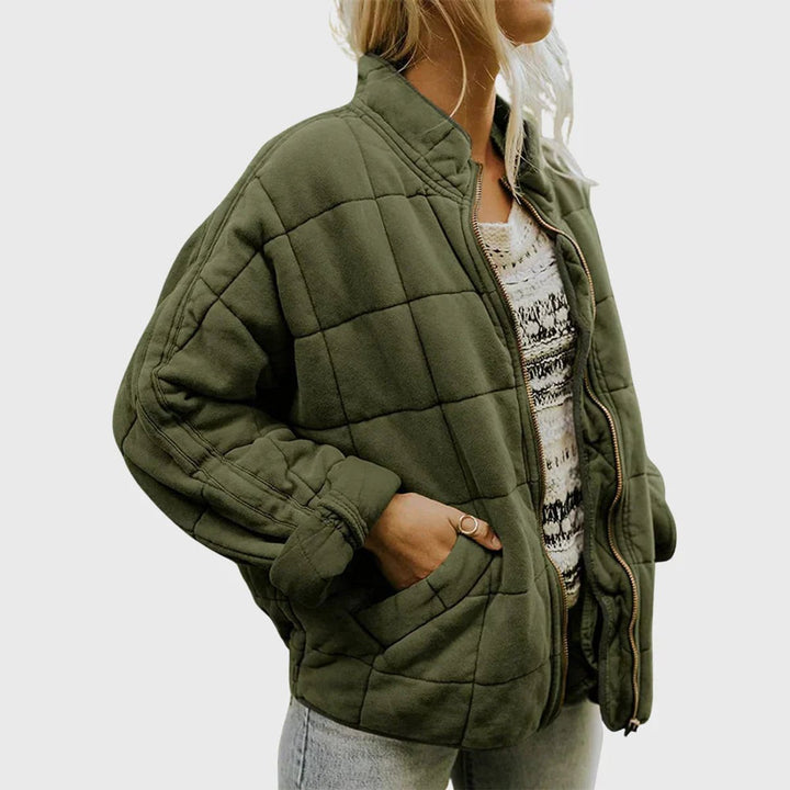 Women's Zip-Up Quilted Jacket Stand Collar Puffer Coat - Green (Almost Sold Out)