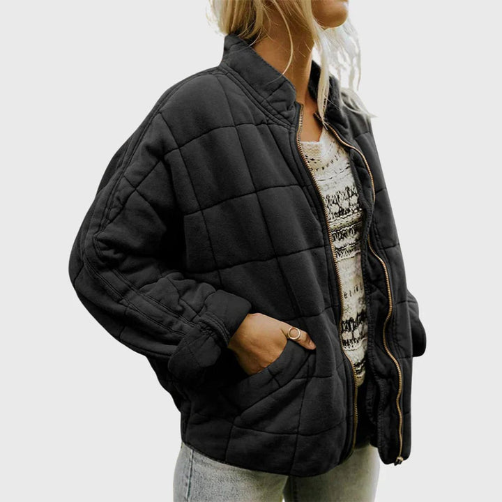 Women's Zip-Up Quilted Jacket Stand Collar Puffer Coat - Black