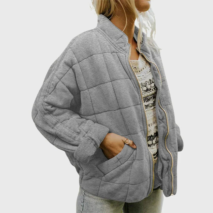 Women's Zip-Up Quilted Jacket Stand Collar Puffer Coat - Gray